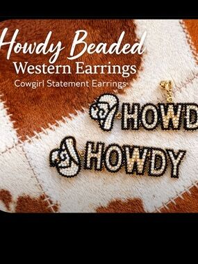 Howdy Beaded Western Cowgirl Statement Earrings - Black & White
